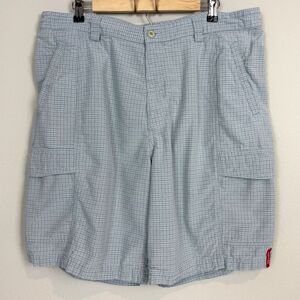 Tommy Bahama Relax Light Blue Plaid Cargo Shorts 36